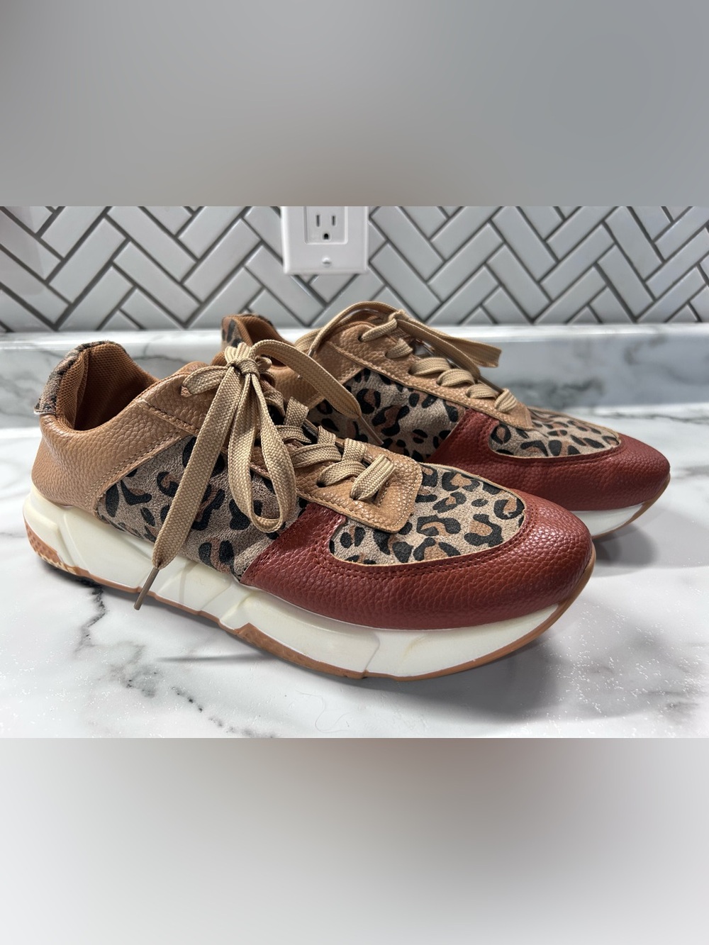Source Unknown Brown, Tan and Leopard Print Women’s Fashion Sneakers